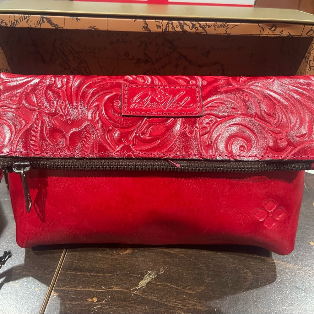 Patricia Nash Red Embossed Leather Wristlet